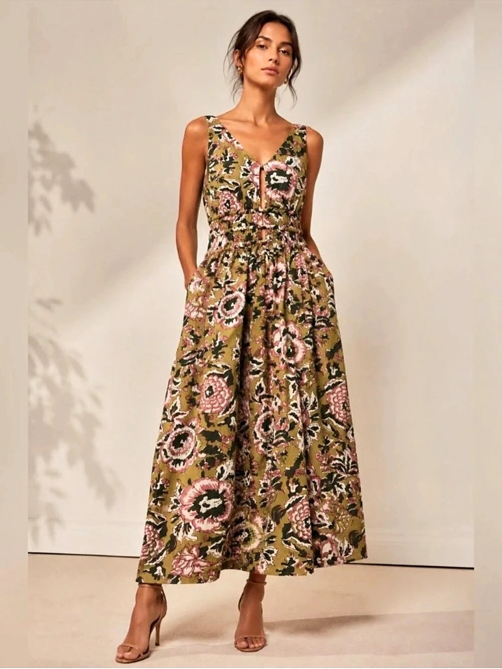 Beautiful Caroline Constas Designer Floral Cotton Maxi Dress